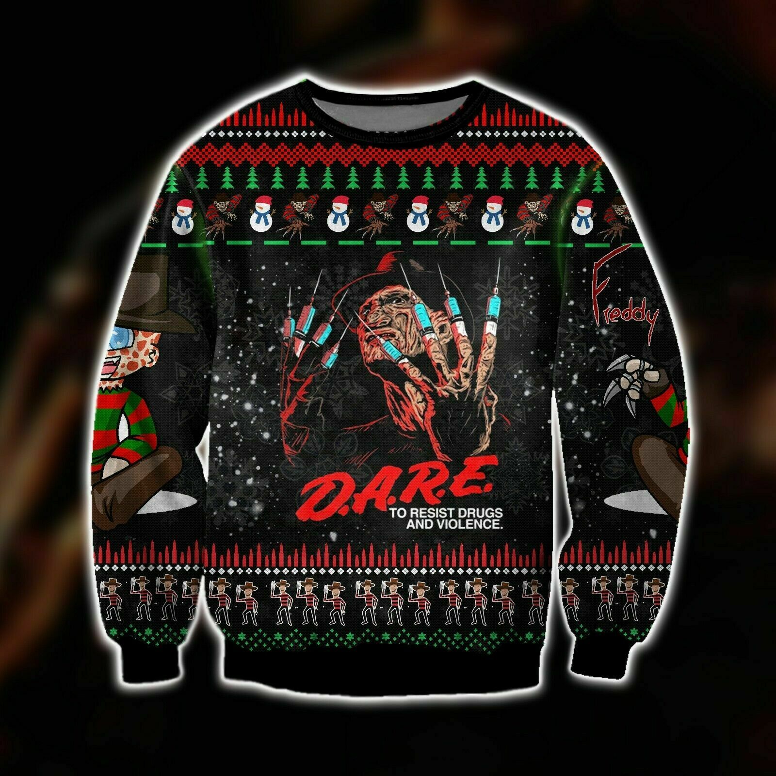 Freddy Krueger Dare To Resitst Drugs And Violence Halloween Ugly Christmas Sweater