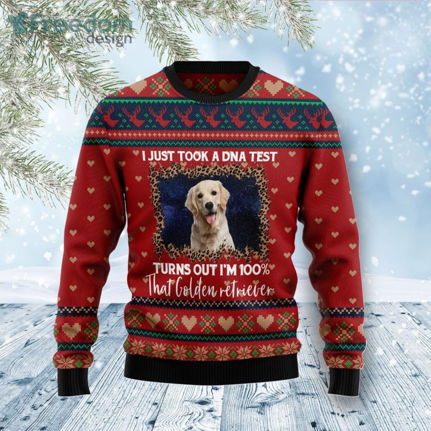 Golden Retriever Dog DNA Test Turns Out I'm 100% Golden Retriever Christmas Ugly Sweater