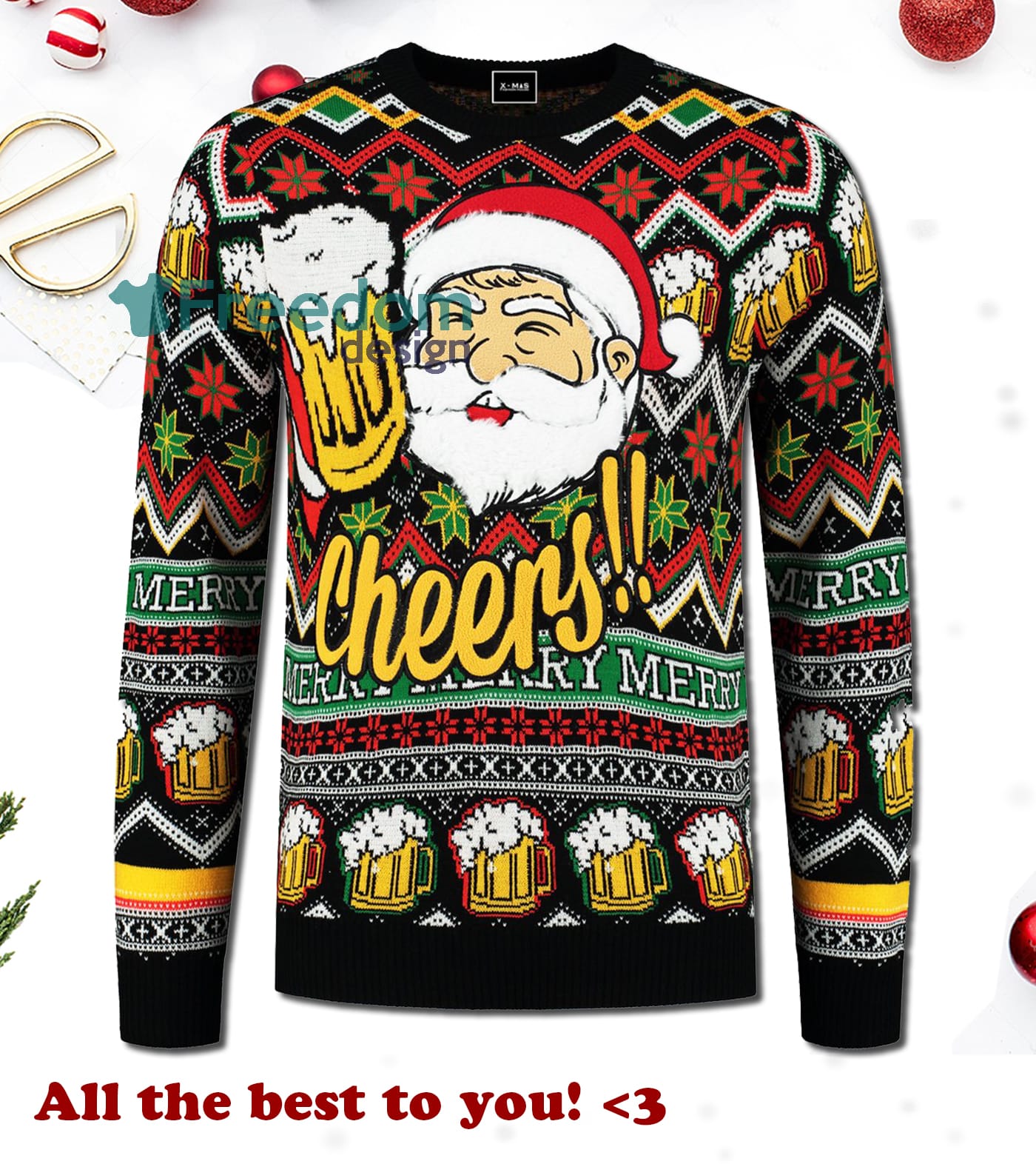 pack teer palm Merry Christmas Foute Kersttrui Santa Cheers Ugly Sweater - Freedomdesign