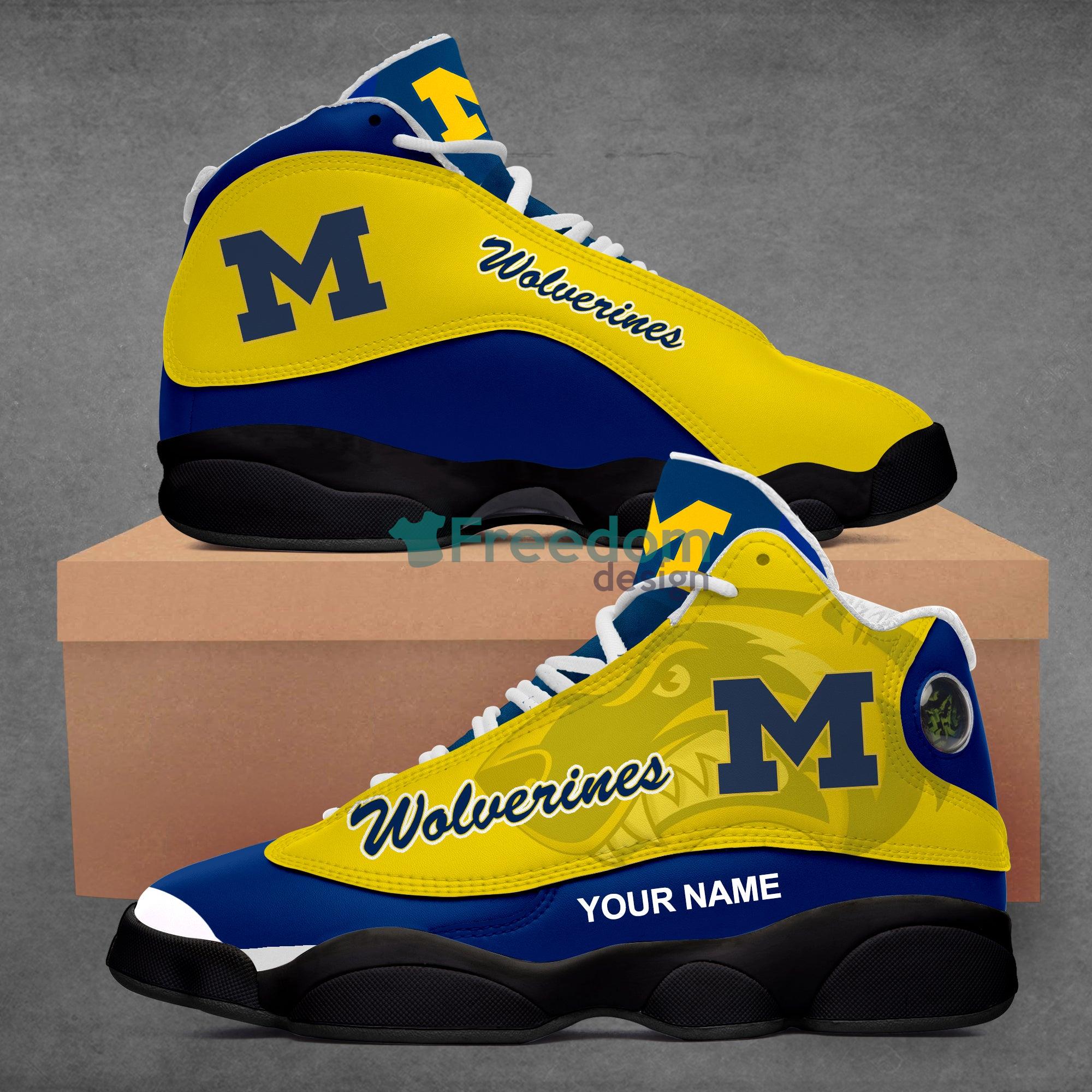 Michigan Wolverines Team Custom Name Air Jordan 13 Shoes For Fans