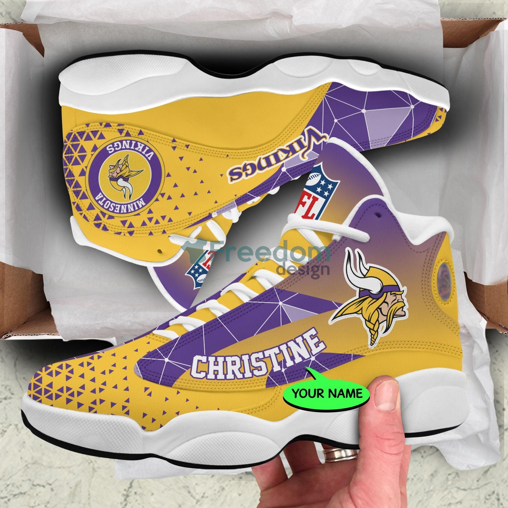 Minnesota Vikings Fans Custom Name Yellow Air Jordan 13 Sneaker Shoes For Fans