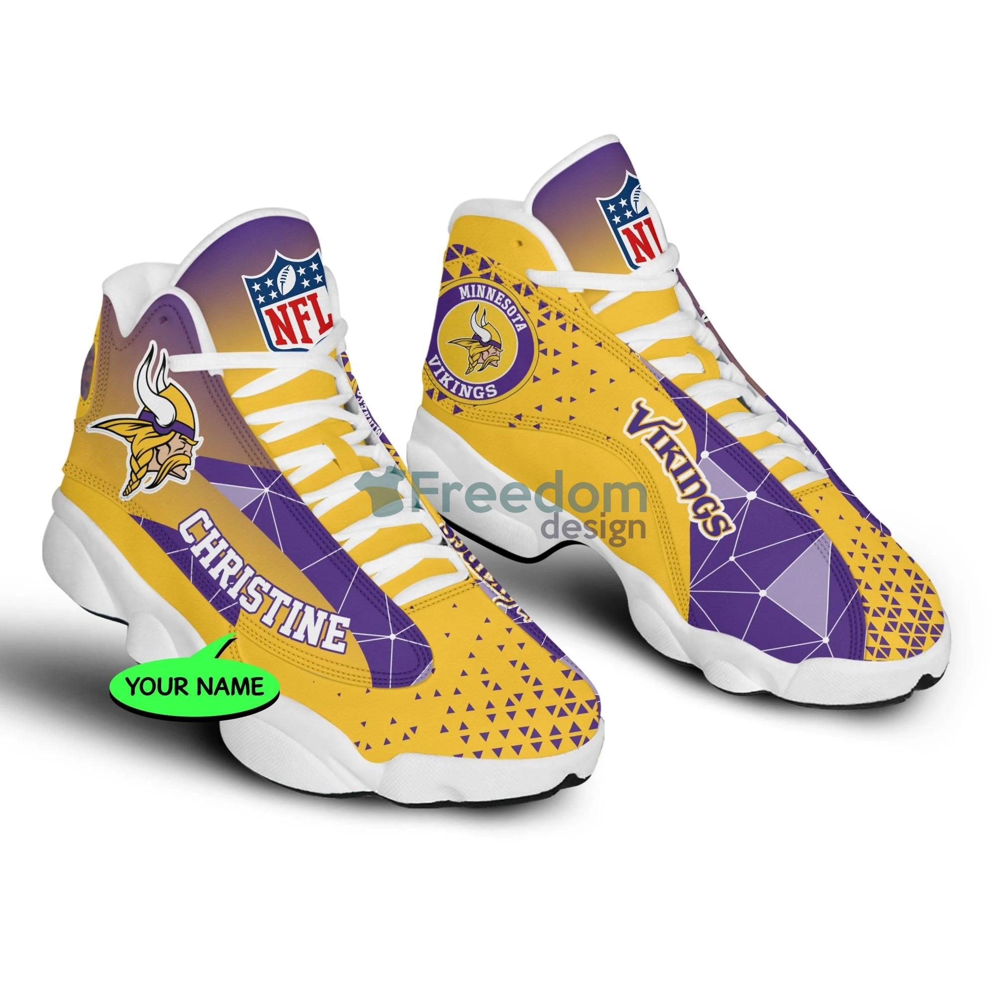 Minnesota Vikings Fans Custom Name Yellow Air Jordan 13 Sneaker Shoes For Fans