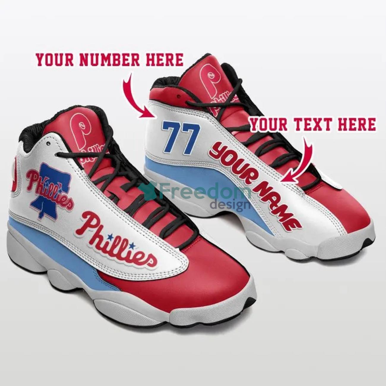 Philadelphia Phillies Custom Name & Number Air Jordan 13 Sneaker Shoes For Fans