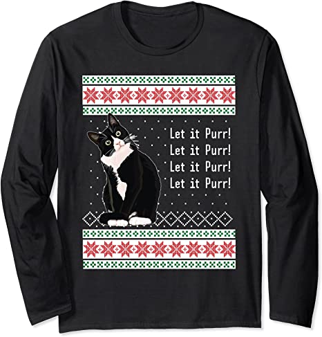 Ugly Christmas Sweater Let it Purr Tuxedo Cat T Shirt